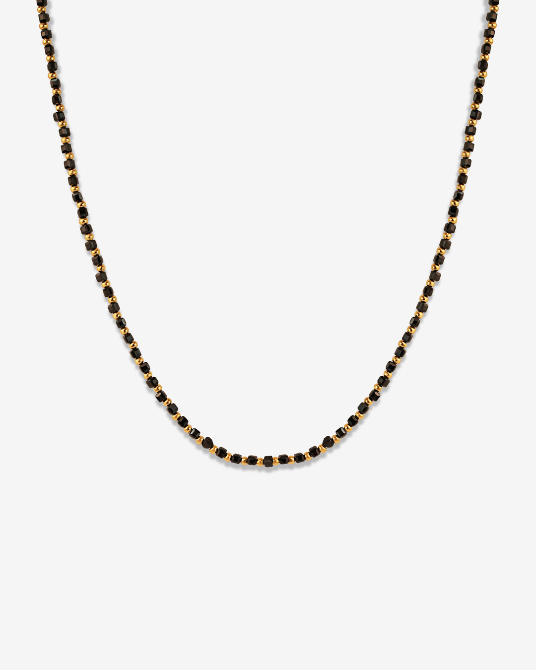 Thin Black Beads & 18k Gold Plated Necklace