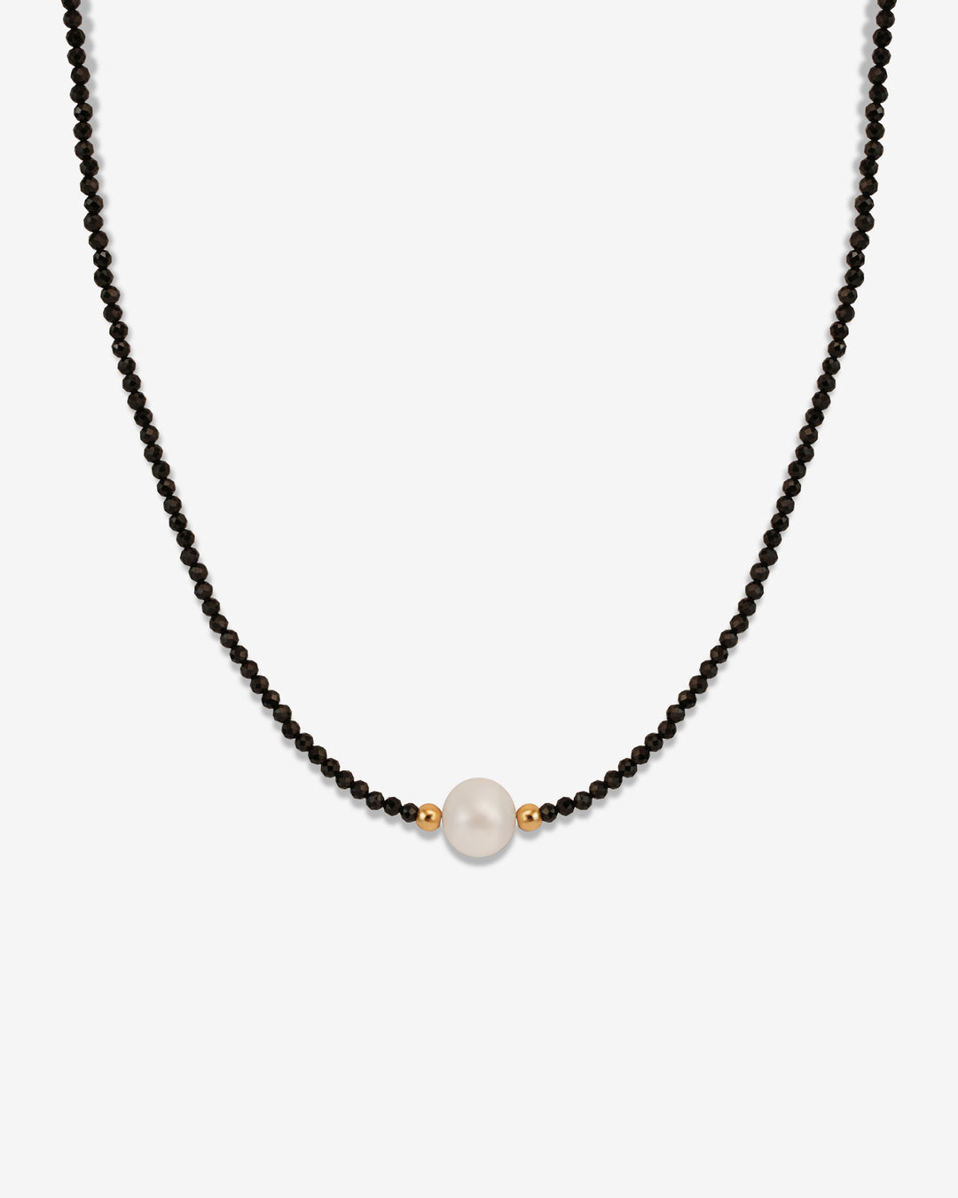 Black Beads & Pearl Charm Necklace