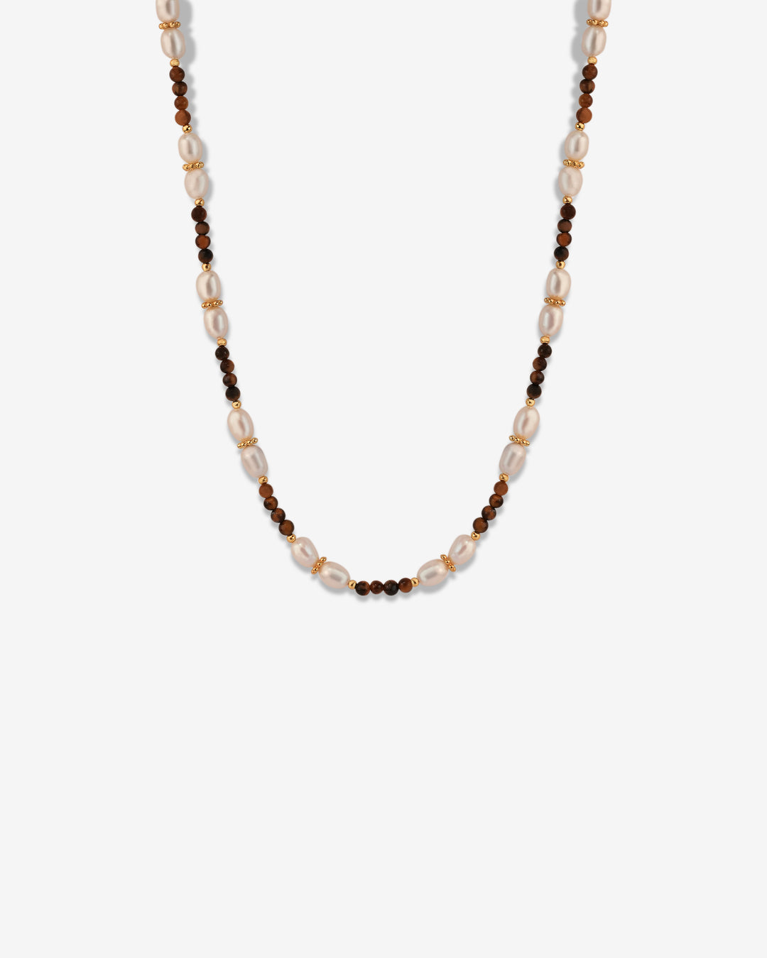 Safari Tiger Eye Beads & Pearl 18k Gold Plated Necklace