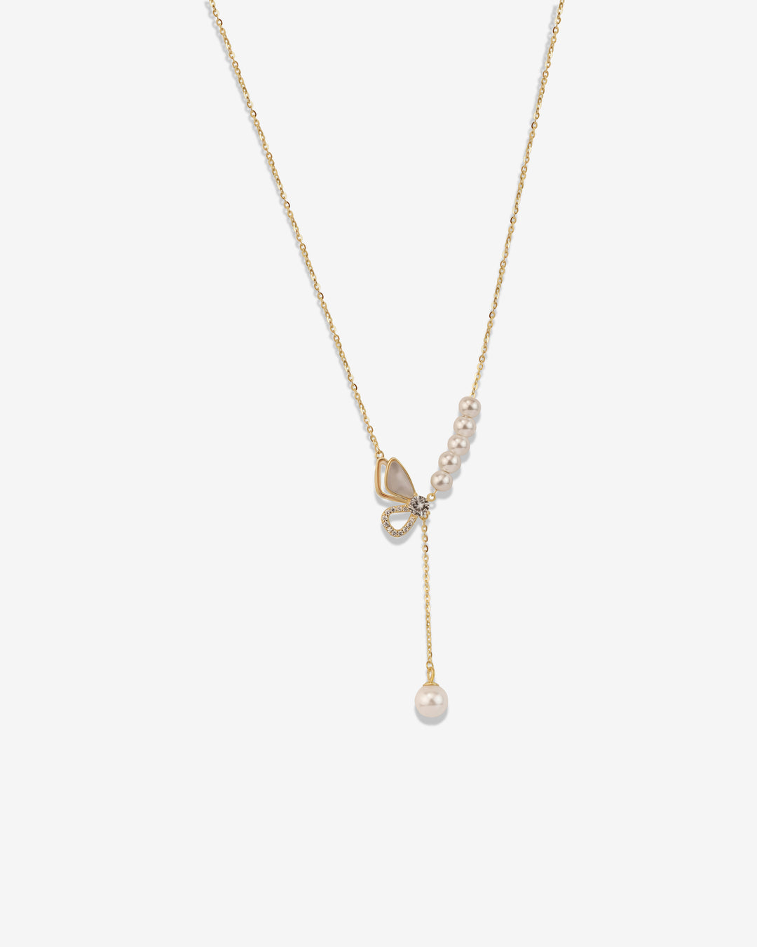 Butterfly Pearl Empress Hanging Pearl 18K Gold Plated Necklace