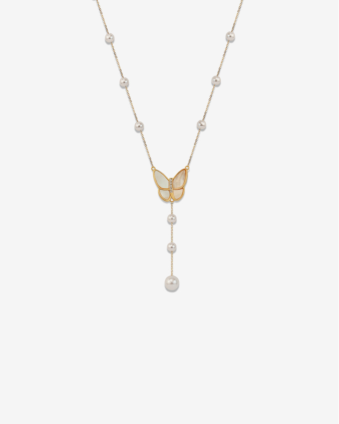 Empress Royal Butterfly Mother Pearl 18k Gold Plated Necklace