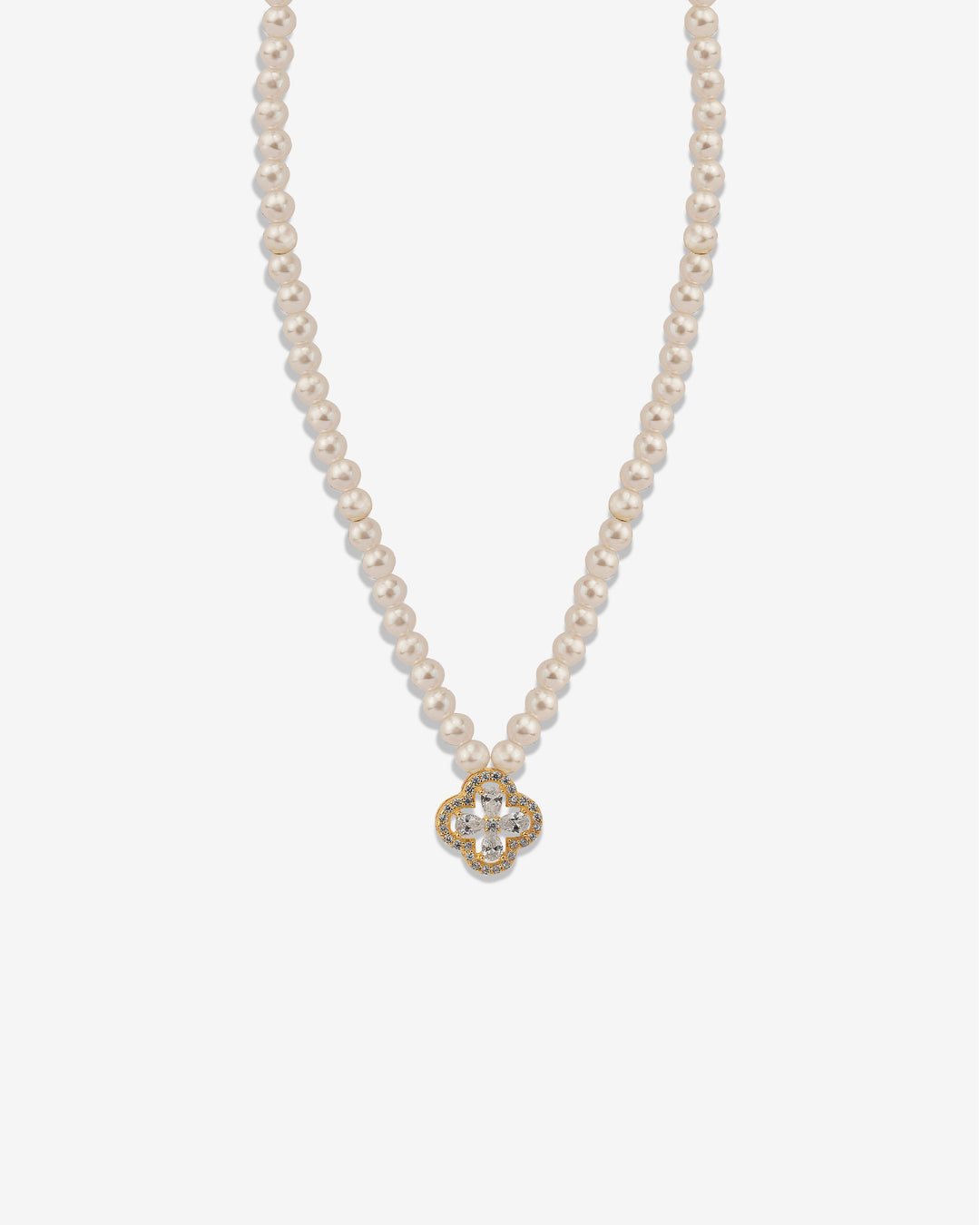 Dazzle Clover Charm Pearl 18k Gold Plated Necklace