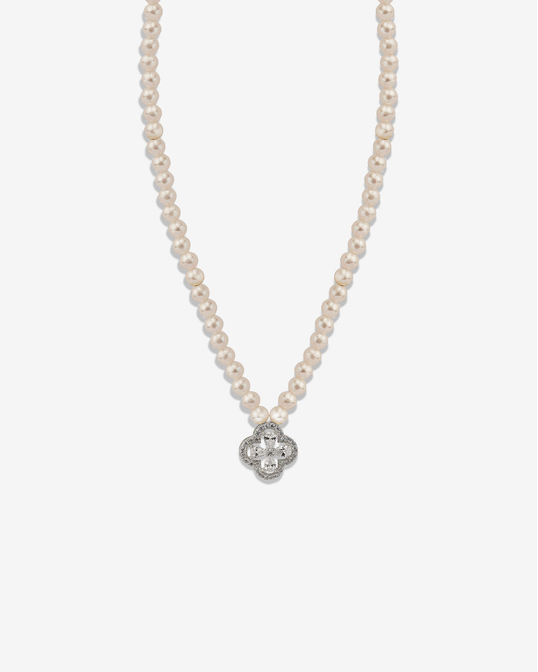 Dazzle Clover Charm Pearl Silver Edition Necklace