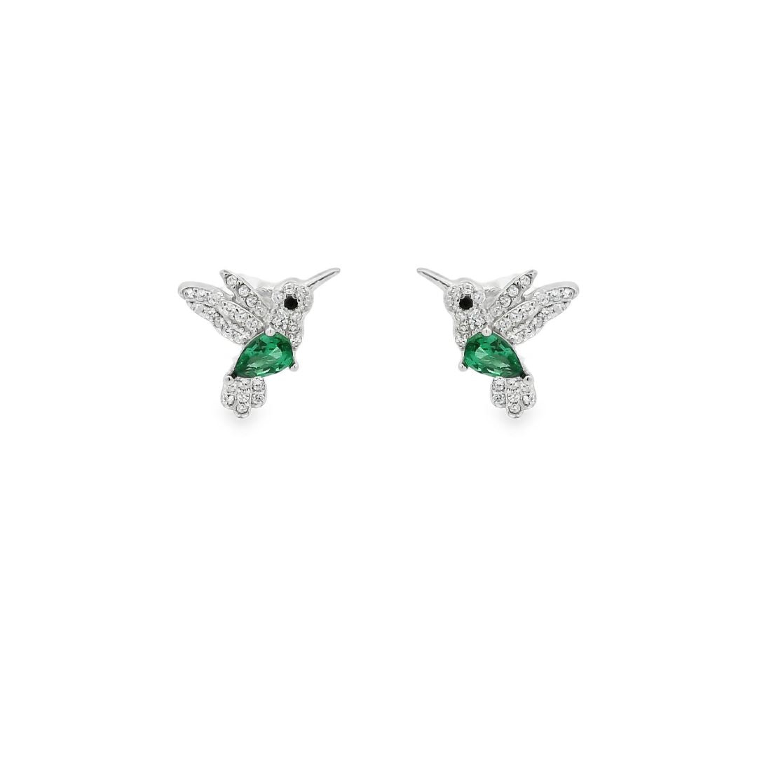 Green Gemmed Hummingbird Earrings