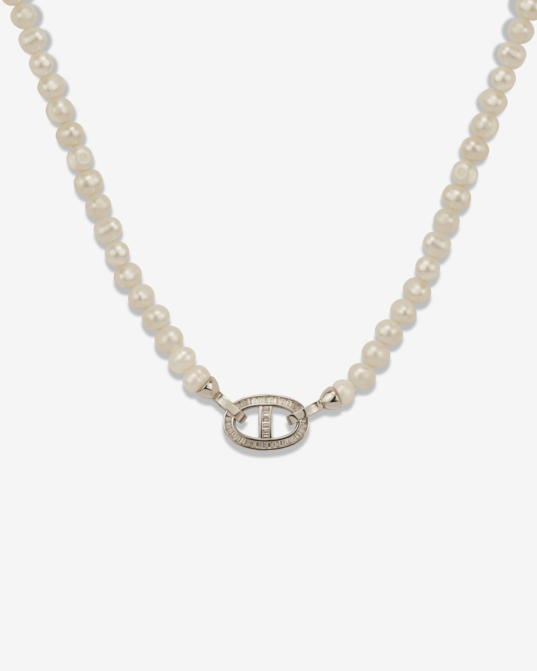 Twin Clip Baguette Style Silver Edition Pearl Necklace