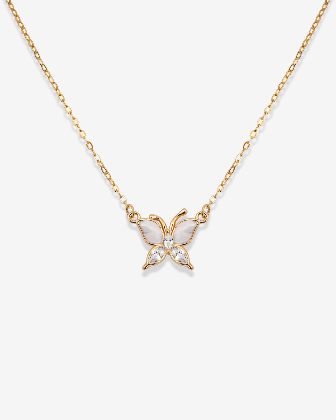 White & Gold Butterfly Roche Necklace