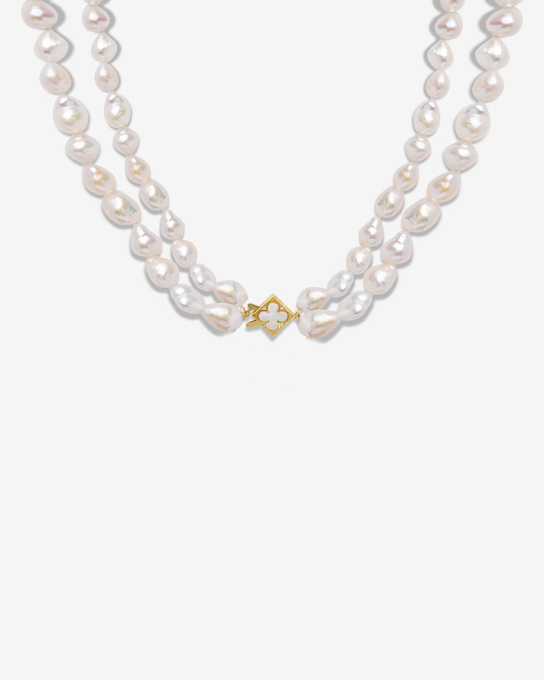 18K Gold Plated Lucky Clover Double Pearl Necklace