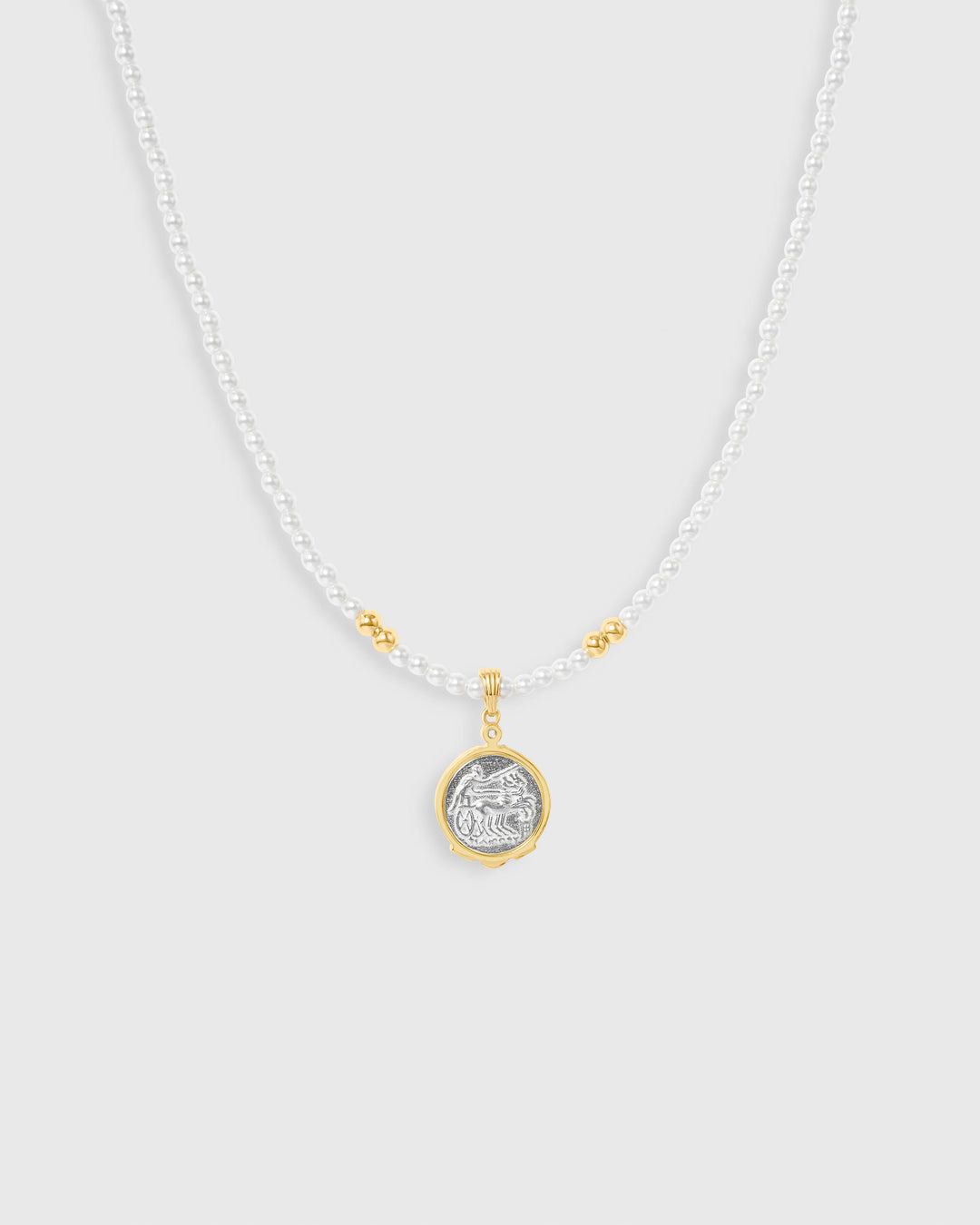 Ancient Coin Mini Pearl Gold Plated Necklace