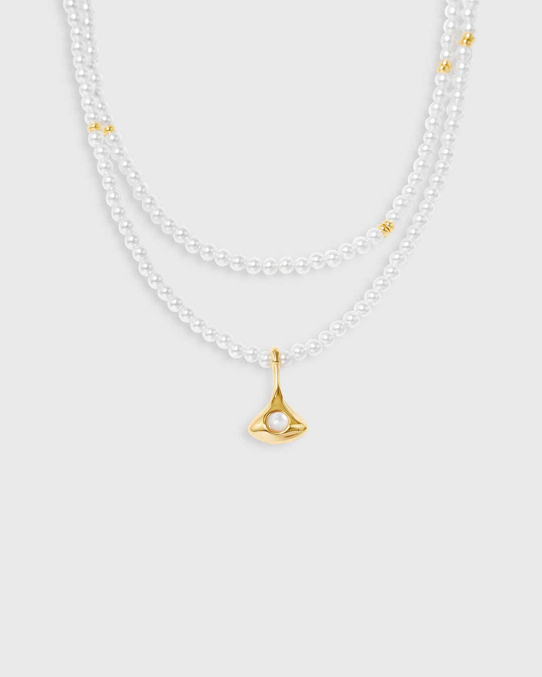 Open Pearl Gold Plated Mini Double Pearl Necklace
