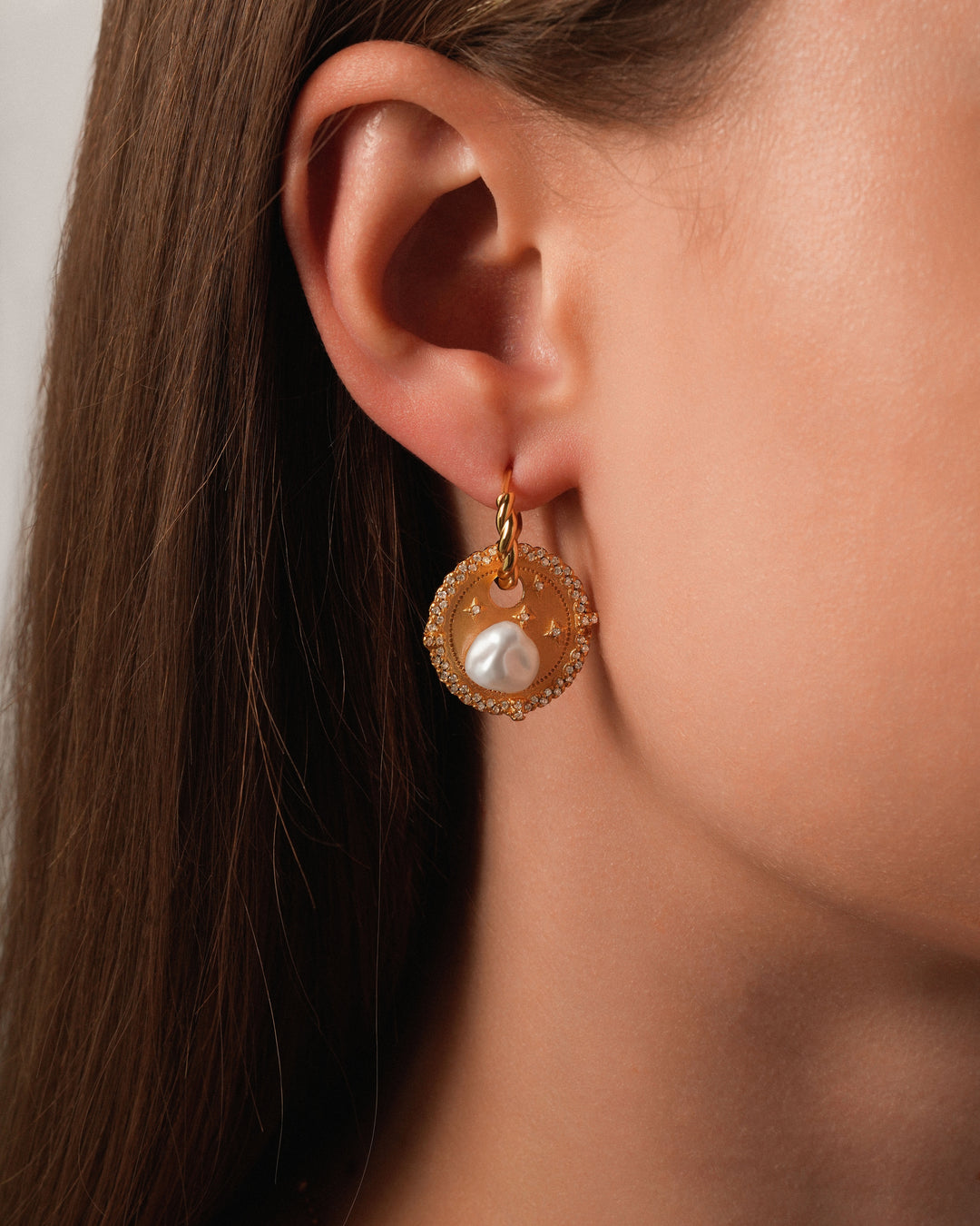 Golden Pearl Plate Earrings