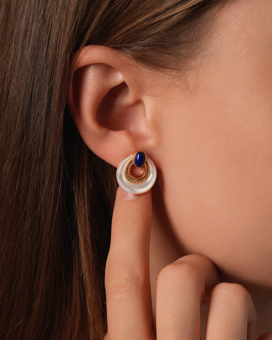 Mother Pearl & Lapis Lazuli Hoop Earrings