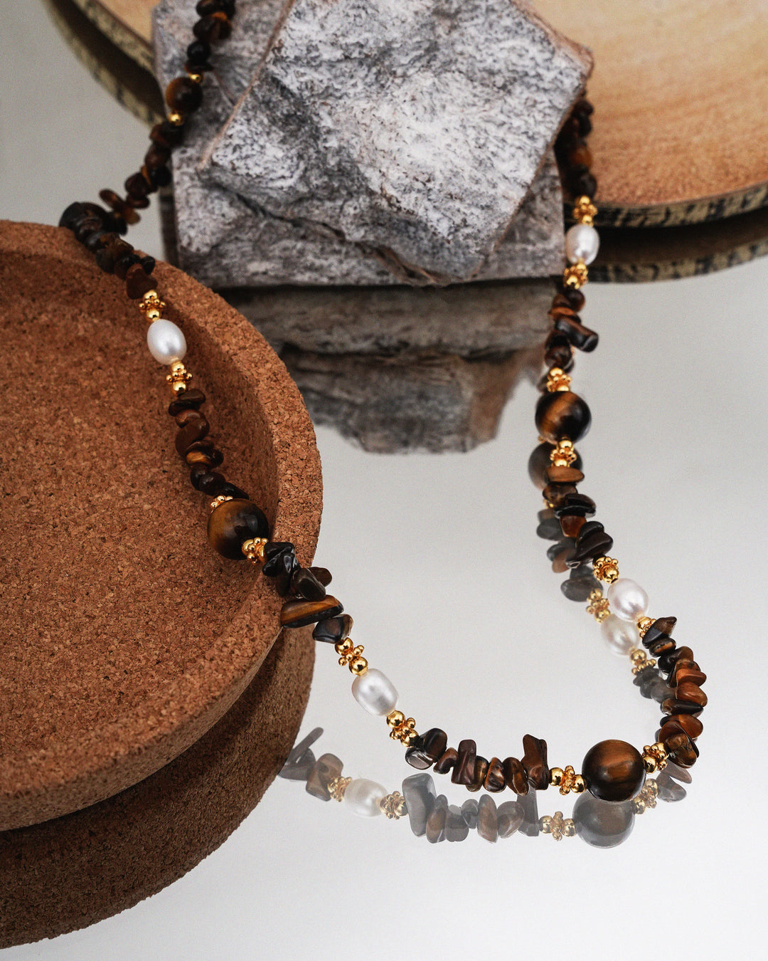 Brown Tiger Eye Pearl Necklace