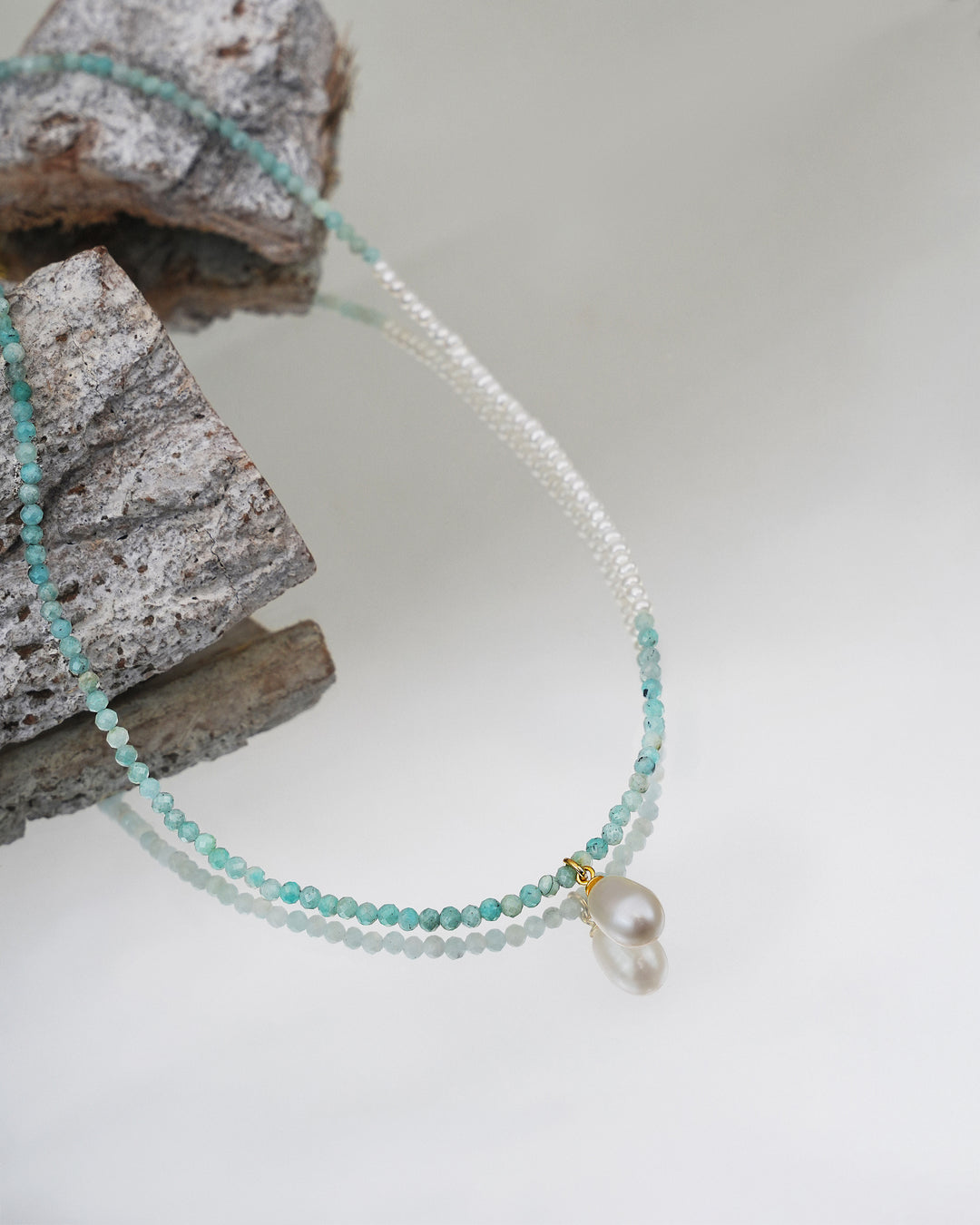 Blue Beads and Pearl Necklace