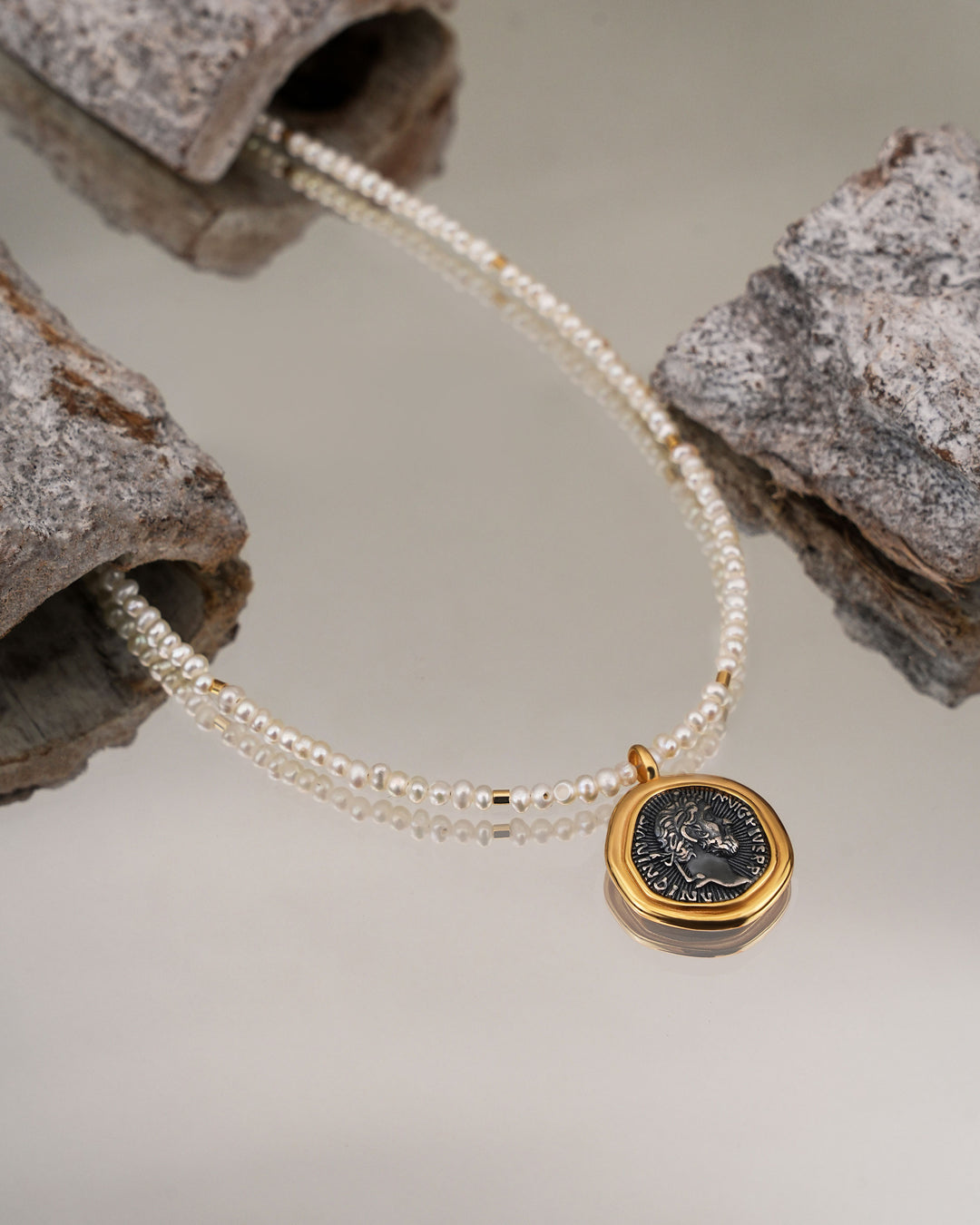 Antique Coin Pearl Necklace