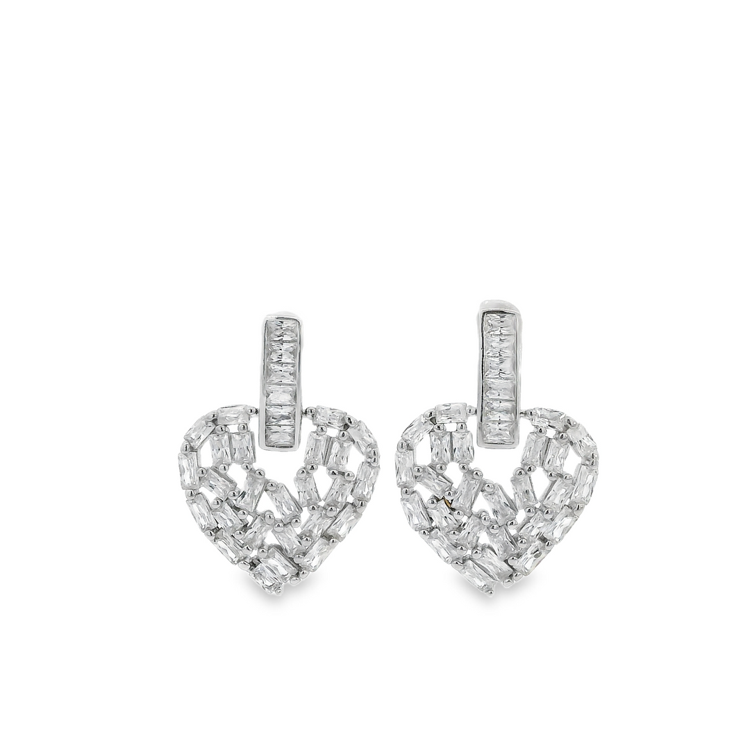 Encrusted Gem Heart Silver Earrings
