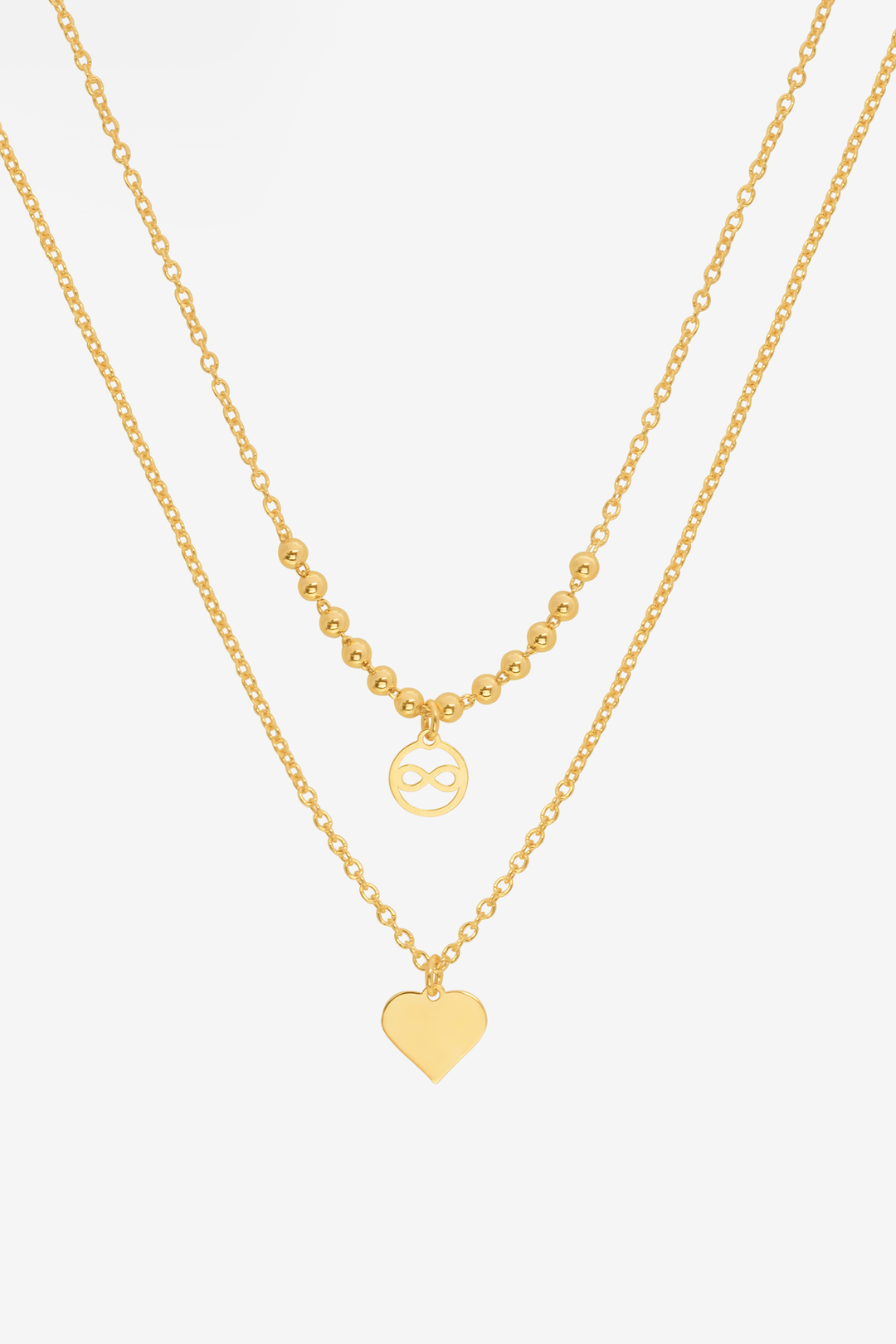 Heart & Infinity Charm Twin 18k Gold Plated Necklace