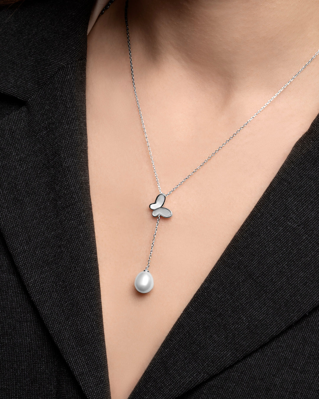 Butterfly Pearl Drop Necklace