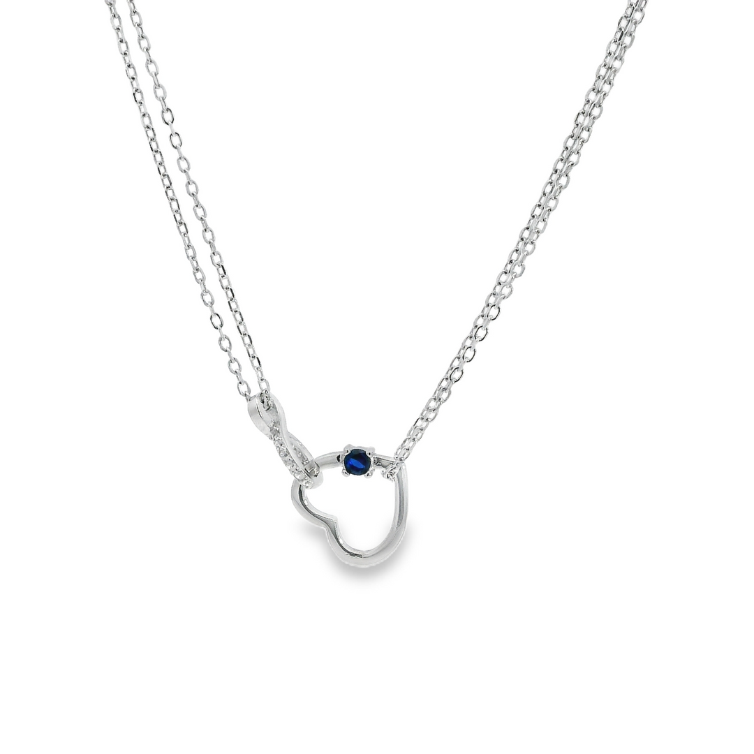 Double Necklace Blue Gem Hanged Heart Necklace