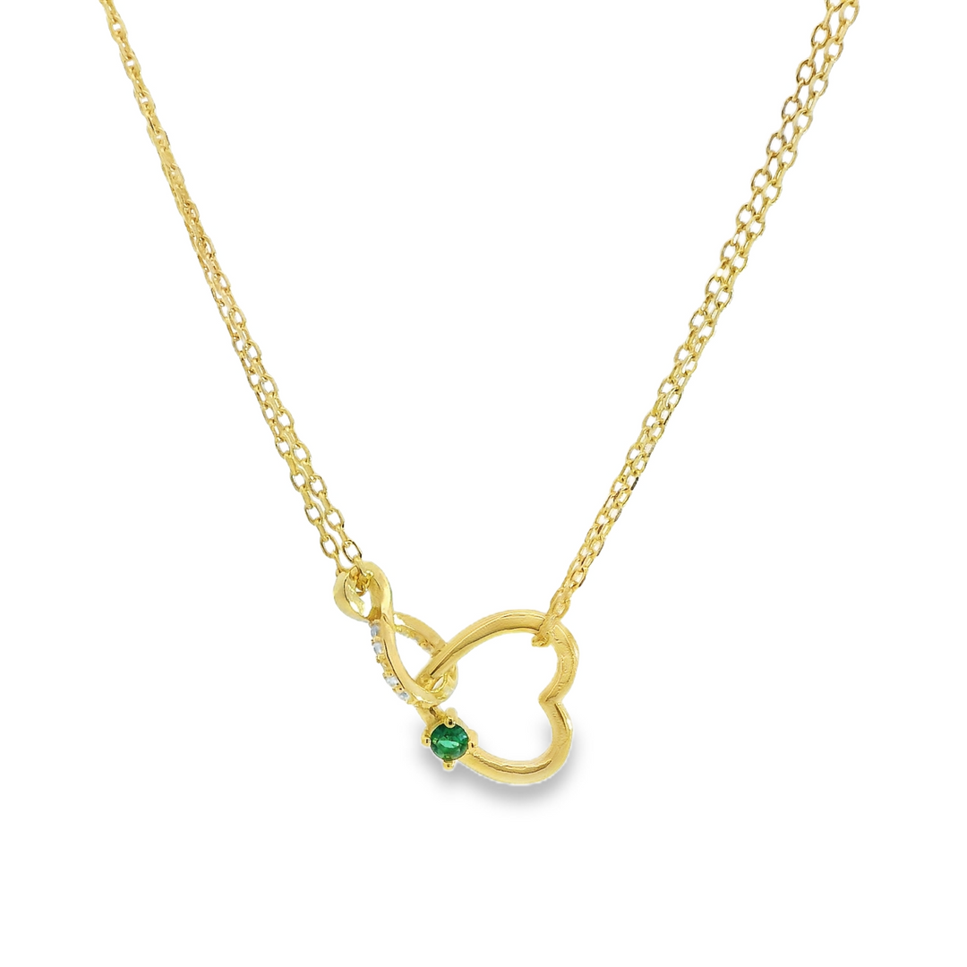 Double Necklace Green Gem Hanged Heart `8k Gold Plated Necklace