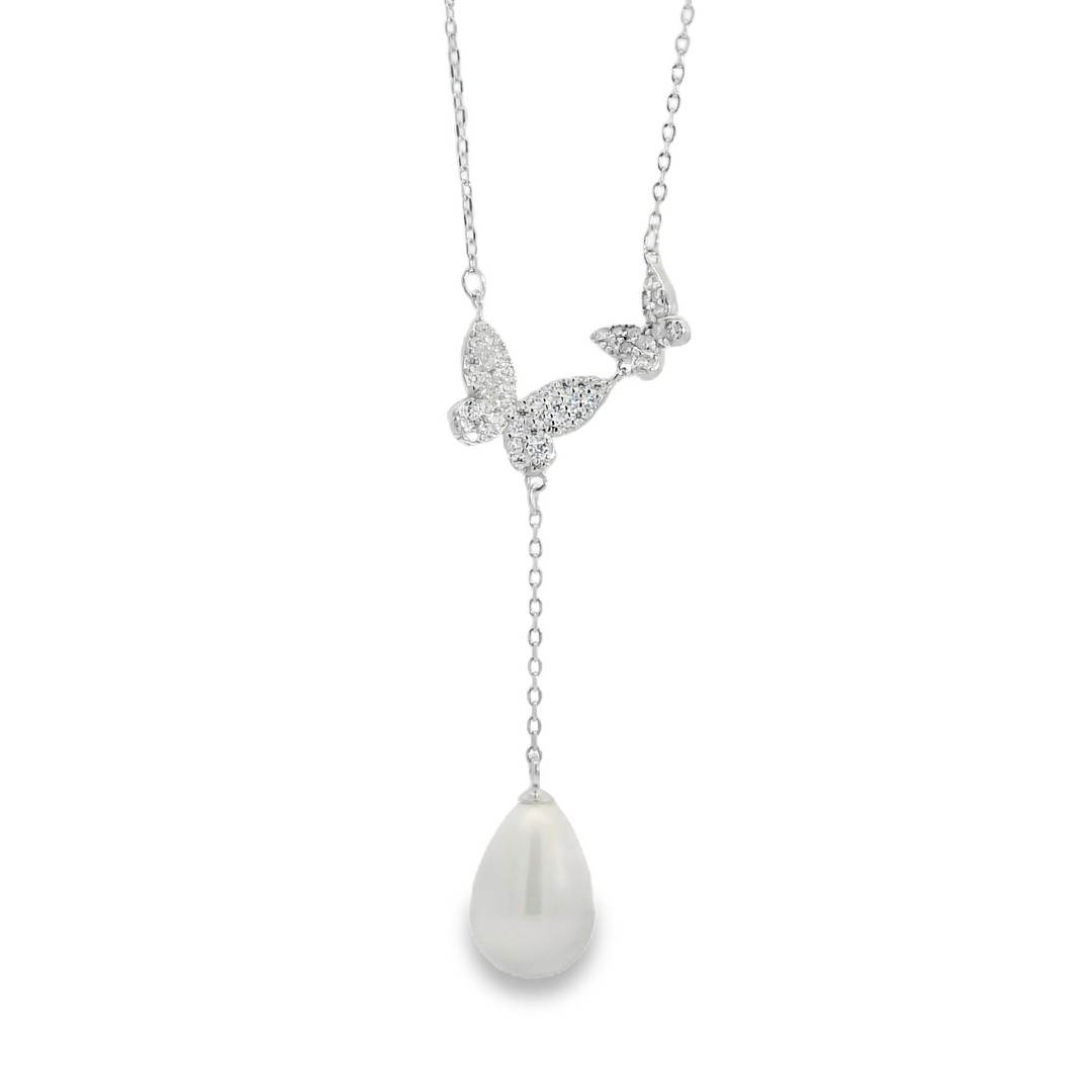 Butterflies & Pearl Drop Necklace