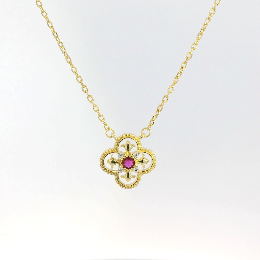 Royal Flower Ruby 18K Gold Plated Necklace