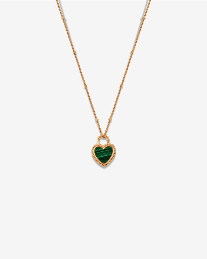Double Plated Royal Heart Charm Necklace (Malachite & Mother Pearl)
