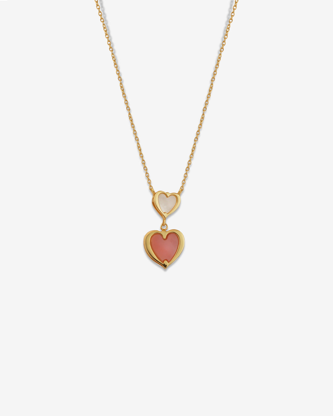 Coral Gemstone Heart & Mother Pearl 18k Gold Plated Necklace
