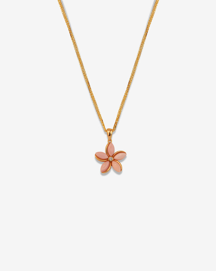 Floral Flower Coral Gemstone 18K Gold Plated Necklace