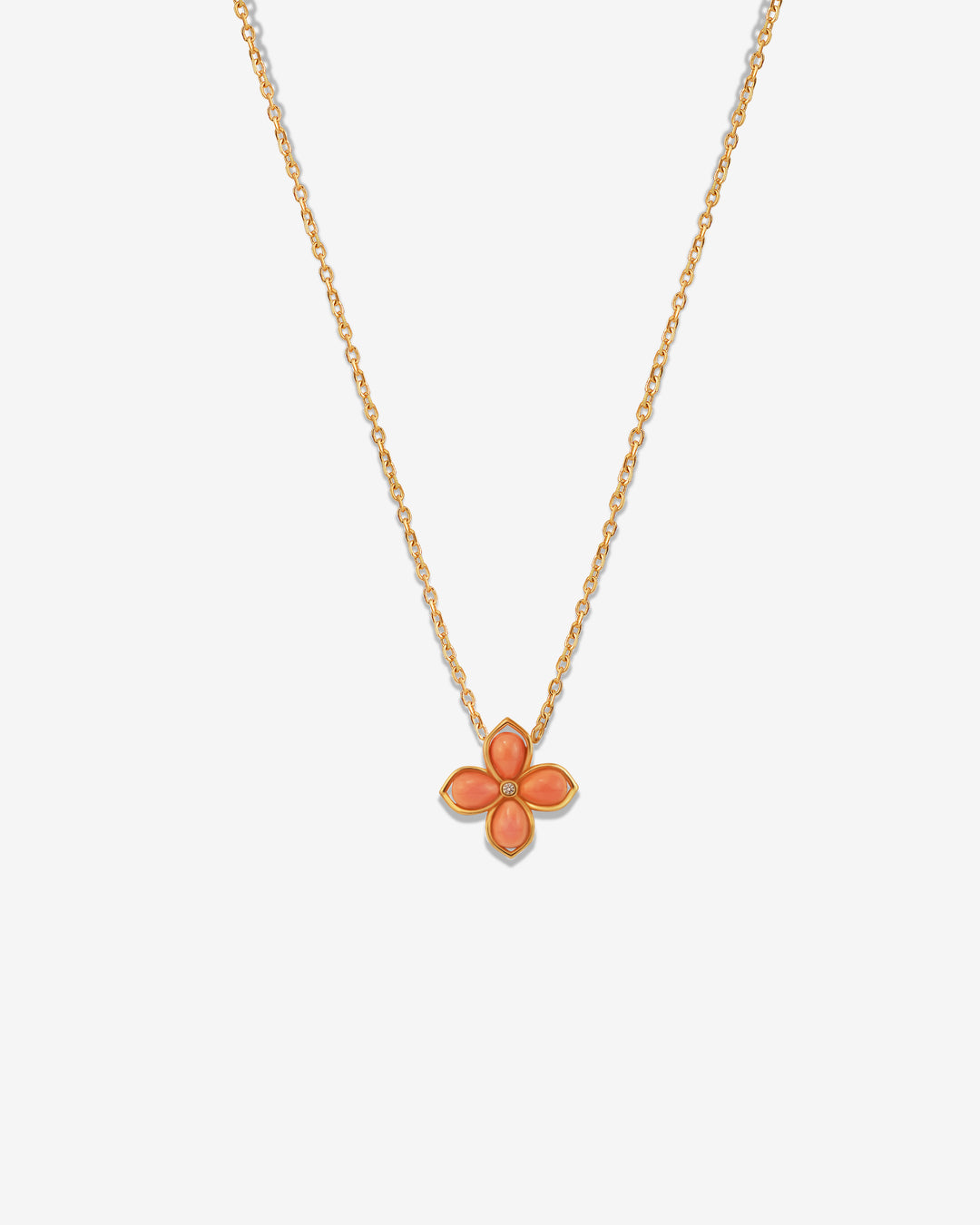 Coral Gemstone Clover 18K Gold Plated Necklace