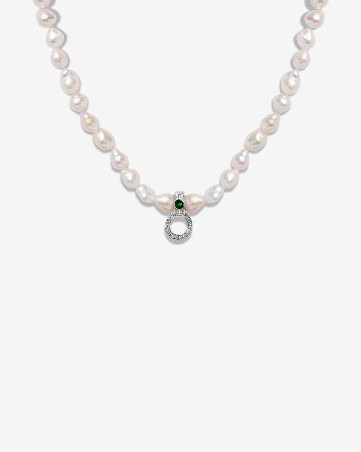 Green Gem Hoop Charm Pearl Necklace