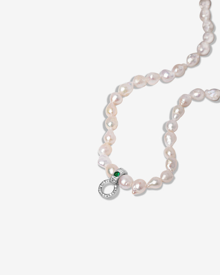 Green Gem Hoop Charm Pearl Necklace