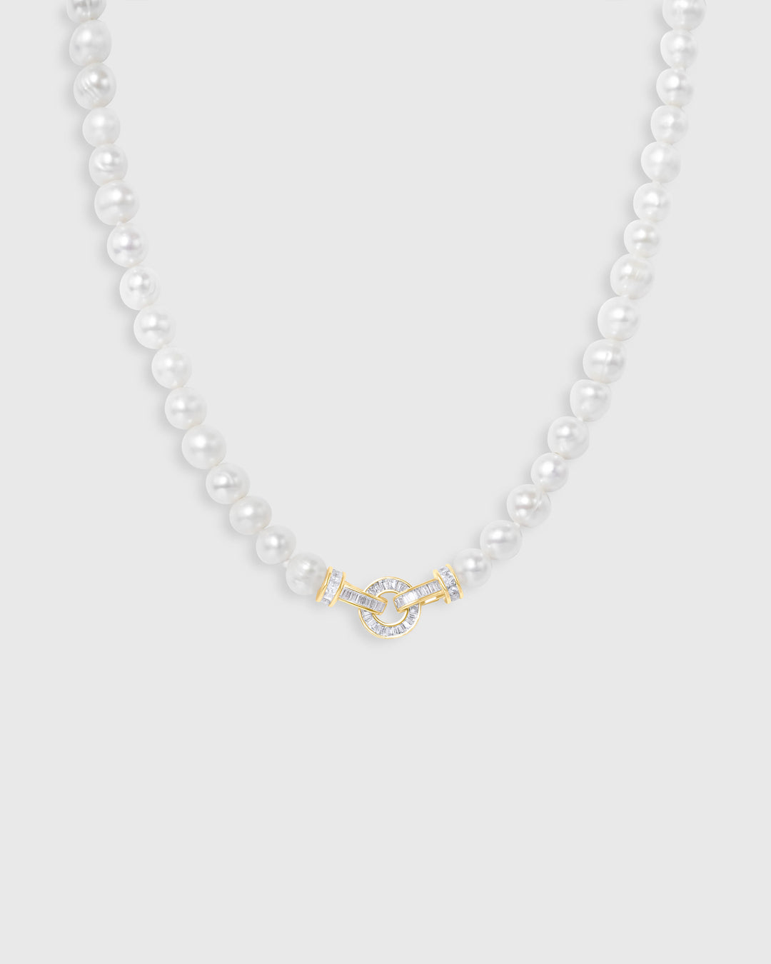 Baguette Oval Link Classic Pearl Necklace