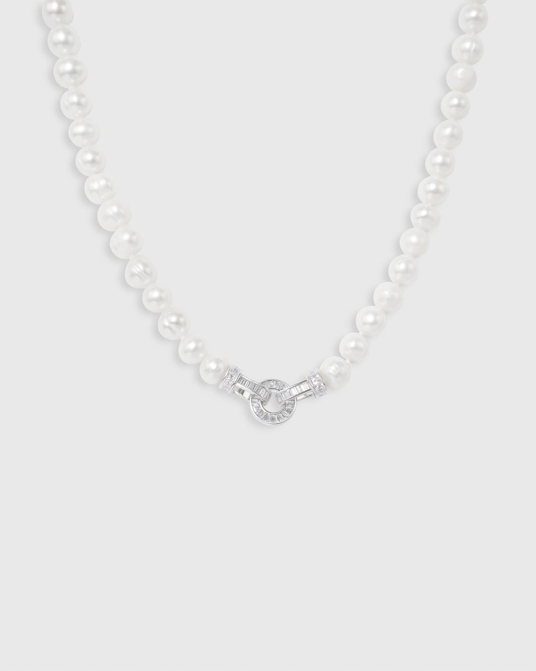 Classy Sphere Baguette Charm Pearl Necklace