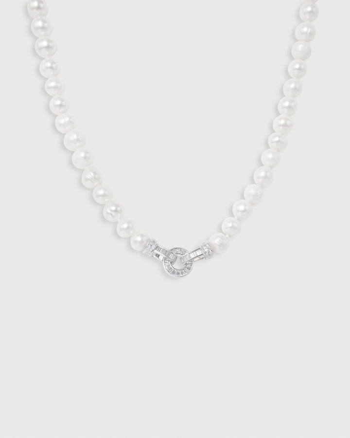 Classy Sphere Baguette Charm Pearl Necklace