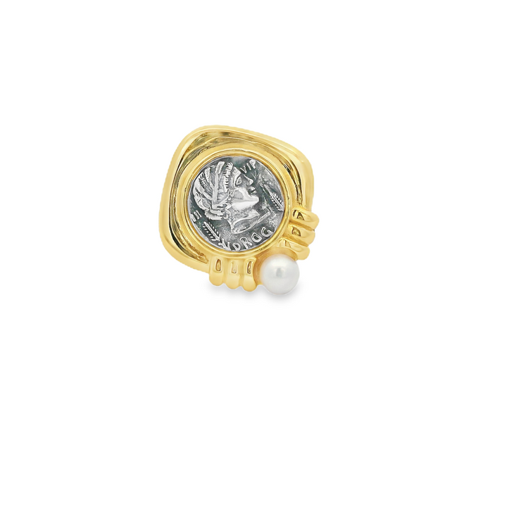 Ancient Pearl Coin 18K Gold Plated Ring