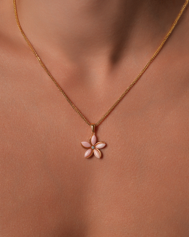 Floral Flower Coral Gemstone 18K Gold Plated Necklace