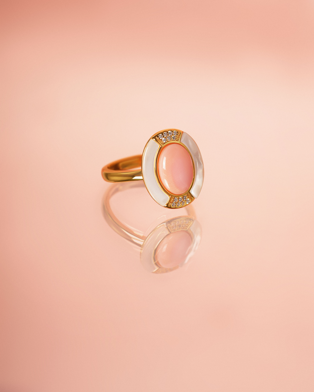 Royal Mother Pearl & Coral Gemstone Ring
