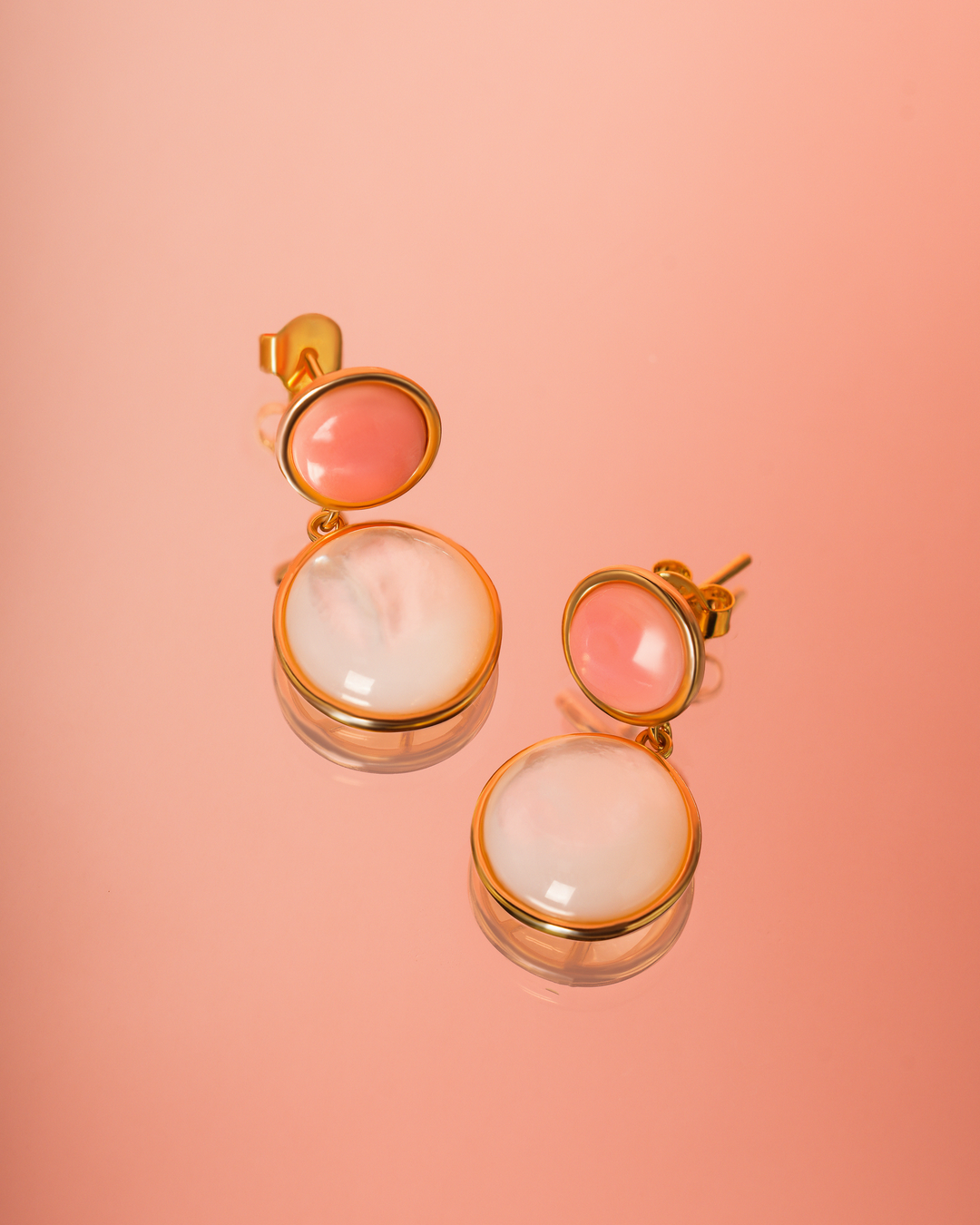 Coral Gemstone & Mother Pearl Sphere Earrings