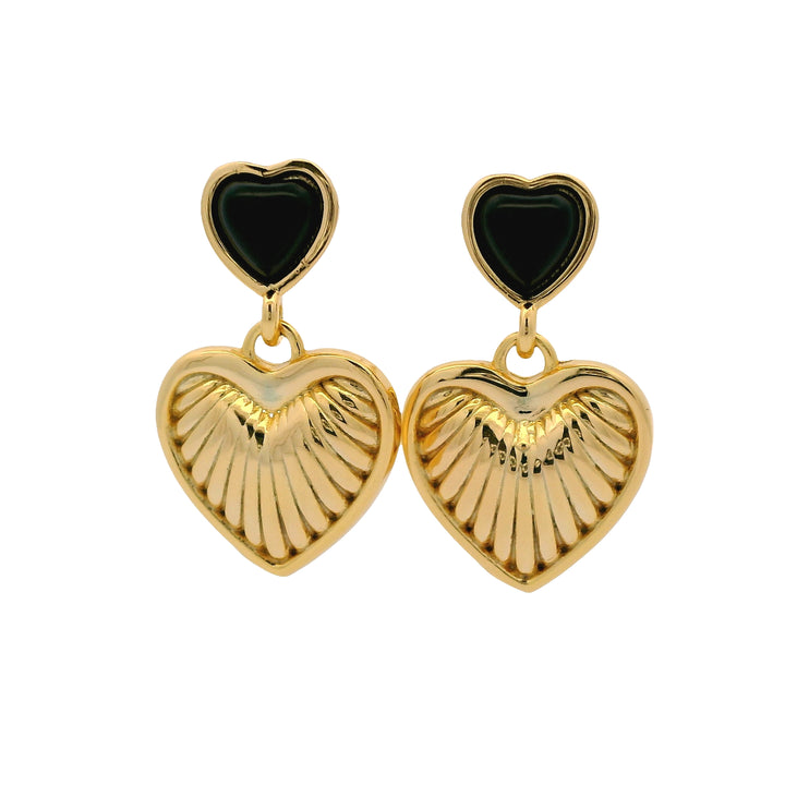 Royal Heart & Onyx Heart 18k Gold Plated Earrings