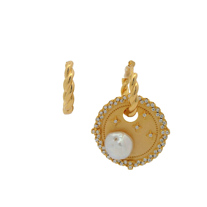 Golden Pearl Plate Earrings