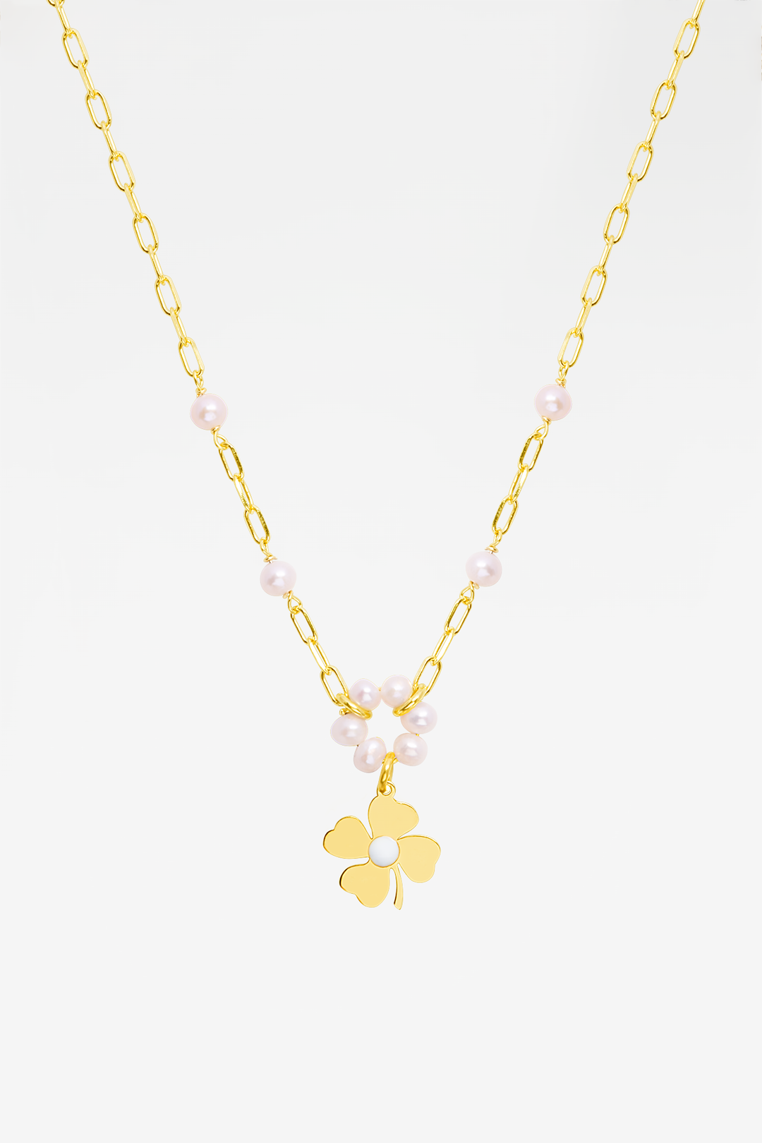 Lucky Clover Pearl & Shackles 18K Gold Plated Necklace