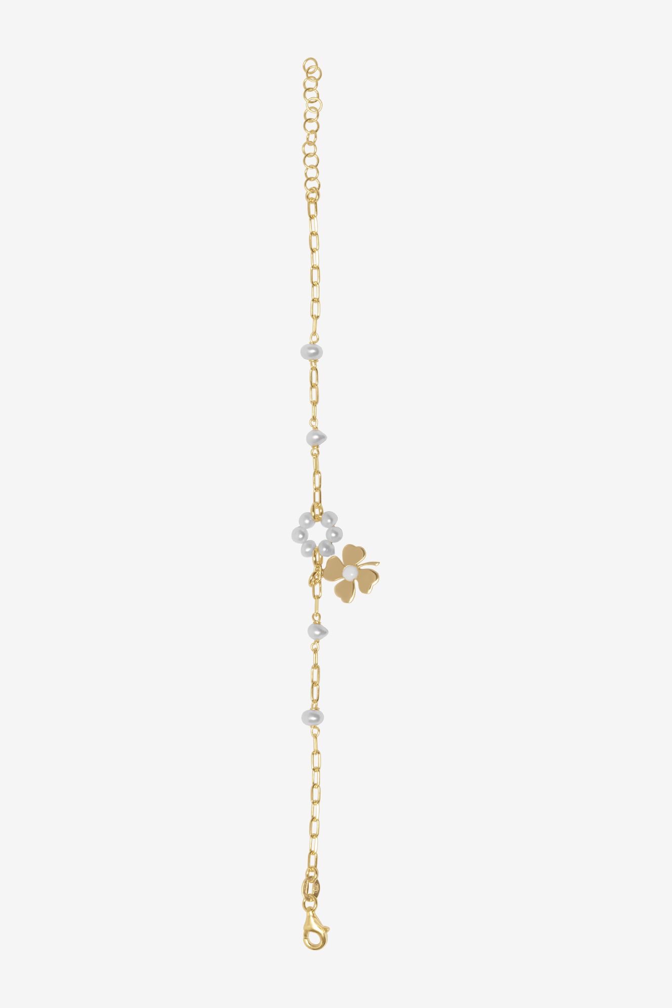 Gold Pearl & Lucky Four Leaf Clover Band Bracelet