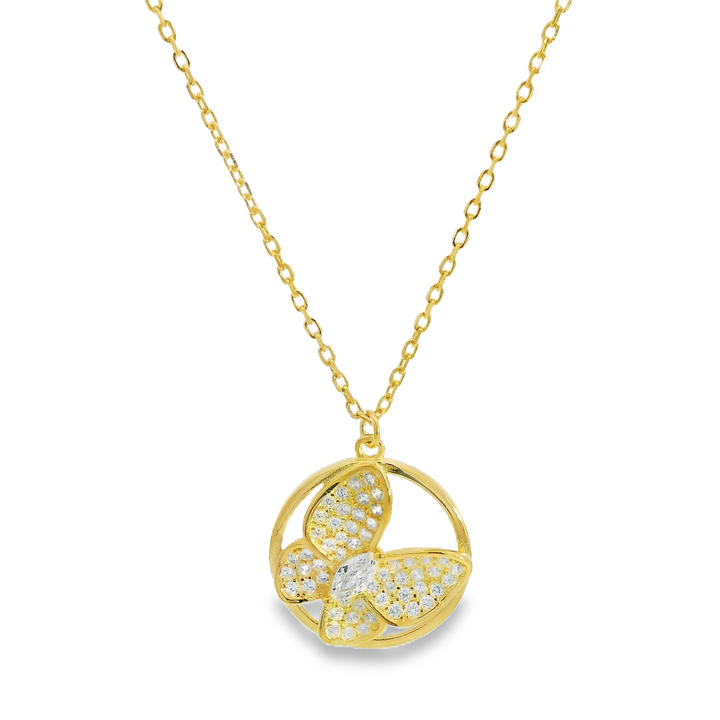 Butterfly Sphere Dazzle 18K Gold Plated Necklace