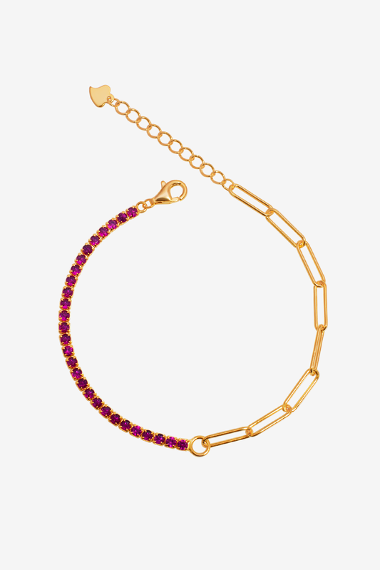Ruby Red Tennis Shackles Bracelet - 18K Plated