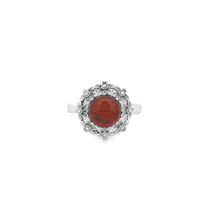 Red Agate Floral Ancient Ring