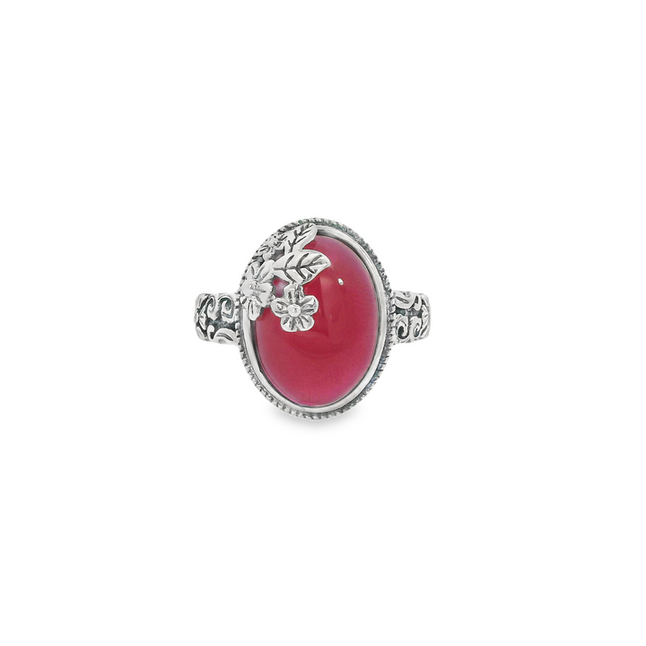 Light Red Agate Oval Floral Ancient Ring