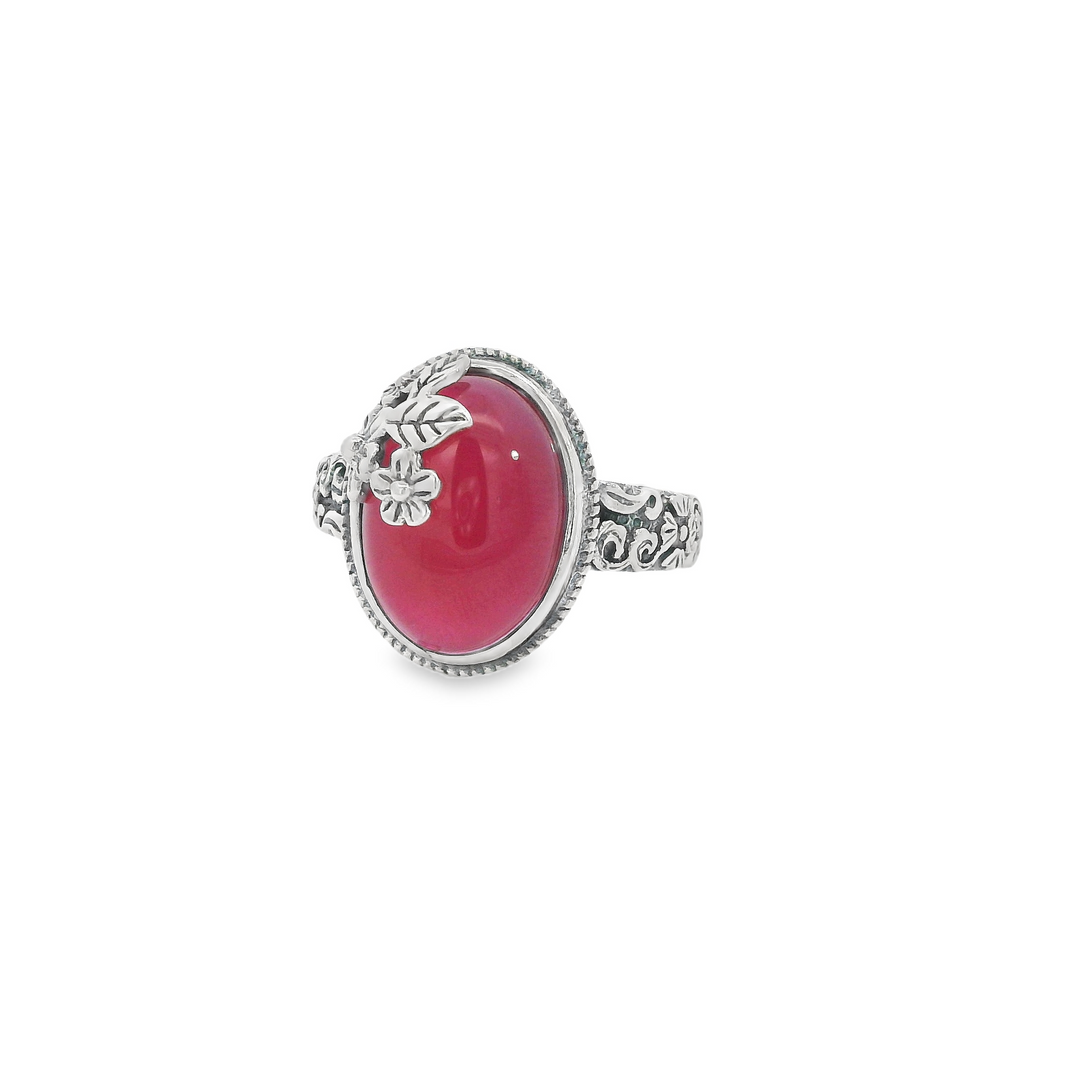 Light Red Agate Oval Floral Ancient Ring