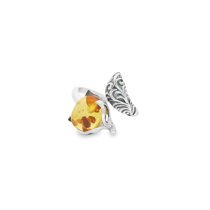 Amber Flower Wrap Ring