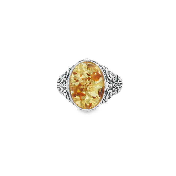 Amber Gem Thick Oval Ancient Ring