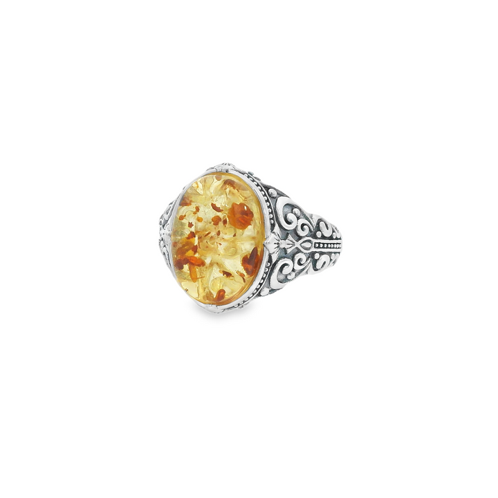 Amber Gem Thick Oval Ancient Ring